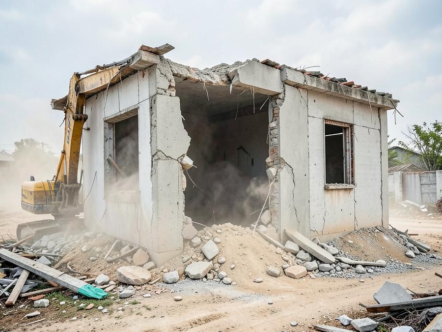 Demolição de construção com geração de entulho